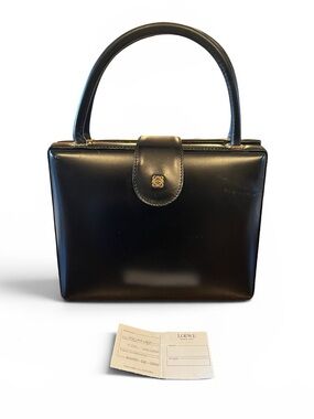 Authentic Vintage Loewe Anagram Box Leather Top Handle Handbag from the 1960’s